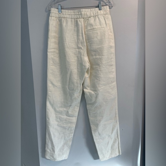 COS, women’s 4, cream color cotton-lined linen pants elastic drawstring waist - Picture 4 of 7